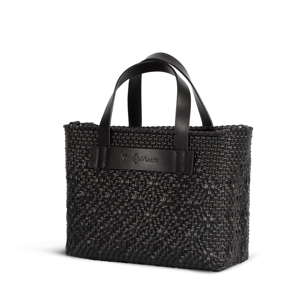 All Black Small Woven Crossbody Bag - Black Leather