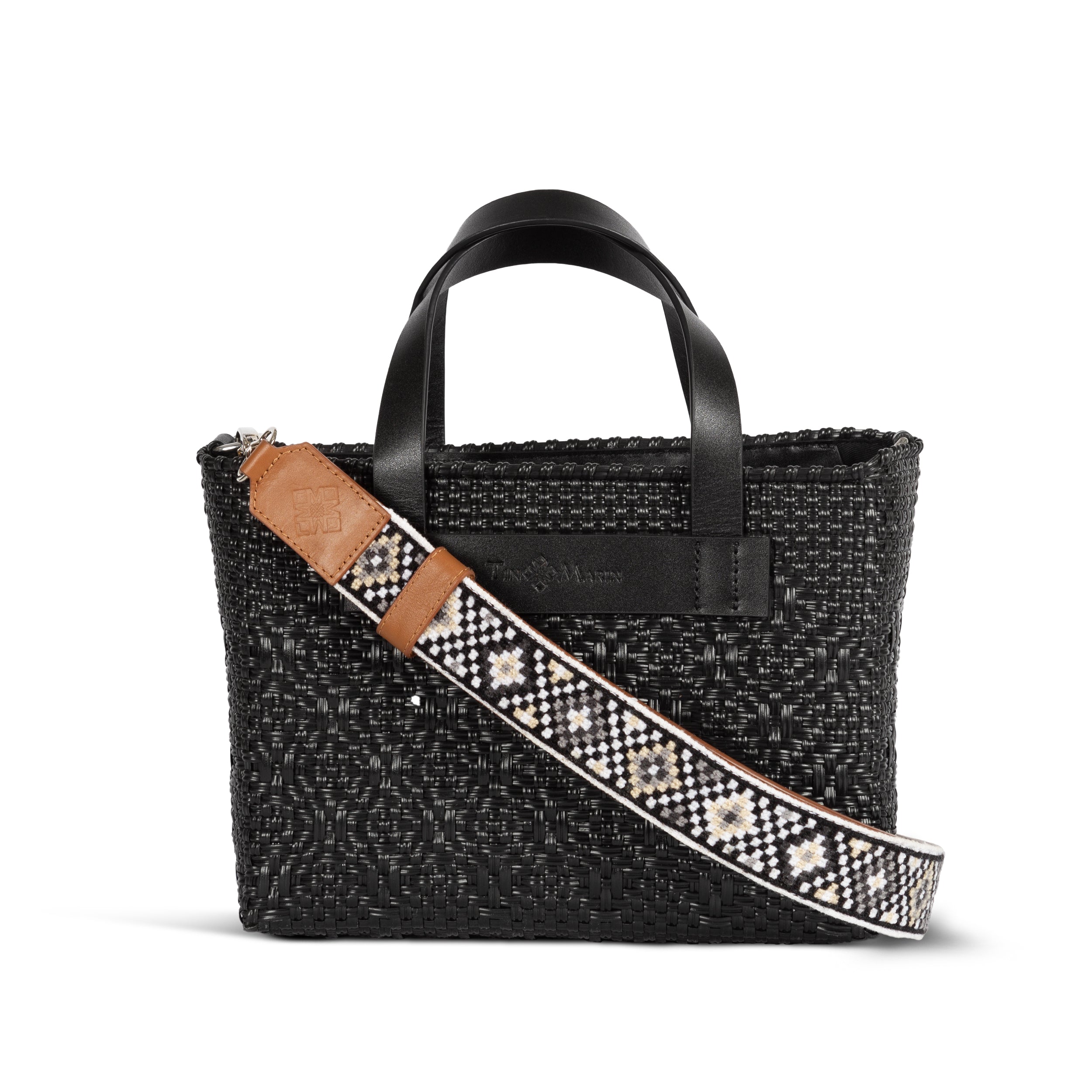 All Black Small Woven Crossbody Bag - Black Leather