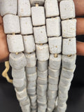 Classic Ivory Cube Tube Krobo Powdered Glass Beads | Handmade Recycled Glass Beads from Ghana | 30–32 Beads