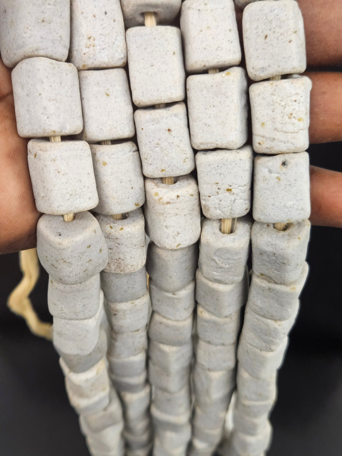 Classic Ivory Cube Tube Krobo Powdered Glass Beads | Handmade Recycled Glass Beads from Ghana | 30–32 Beads