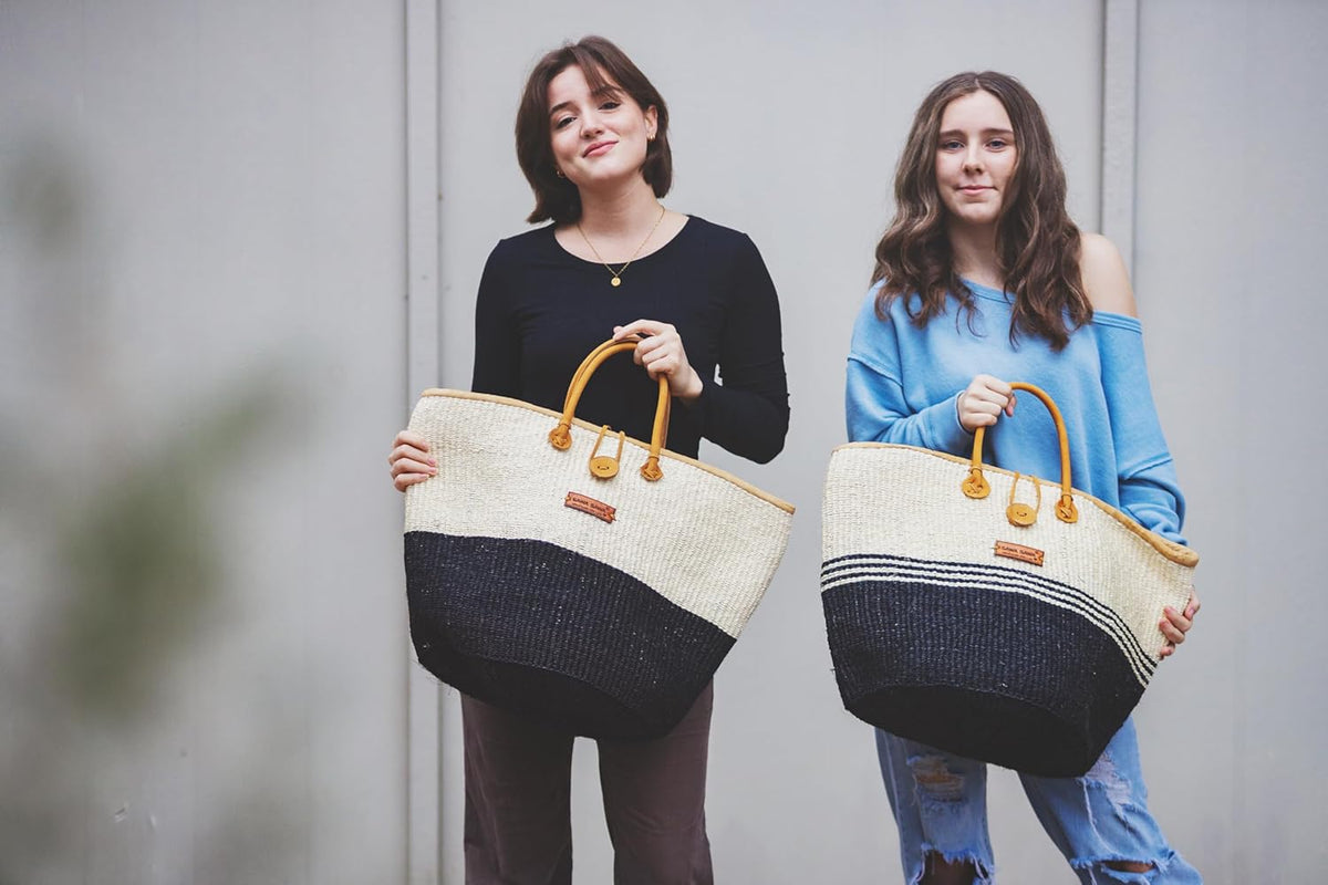 Balance Tri Stripes Handwoven Sisal Basket Tote Bag