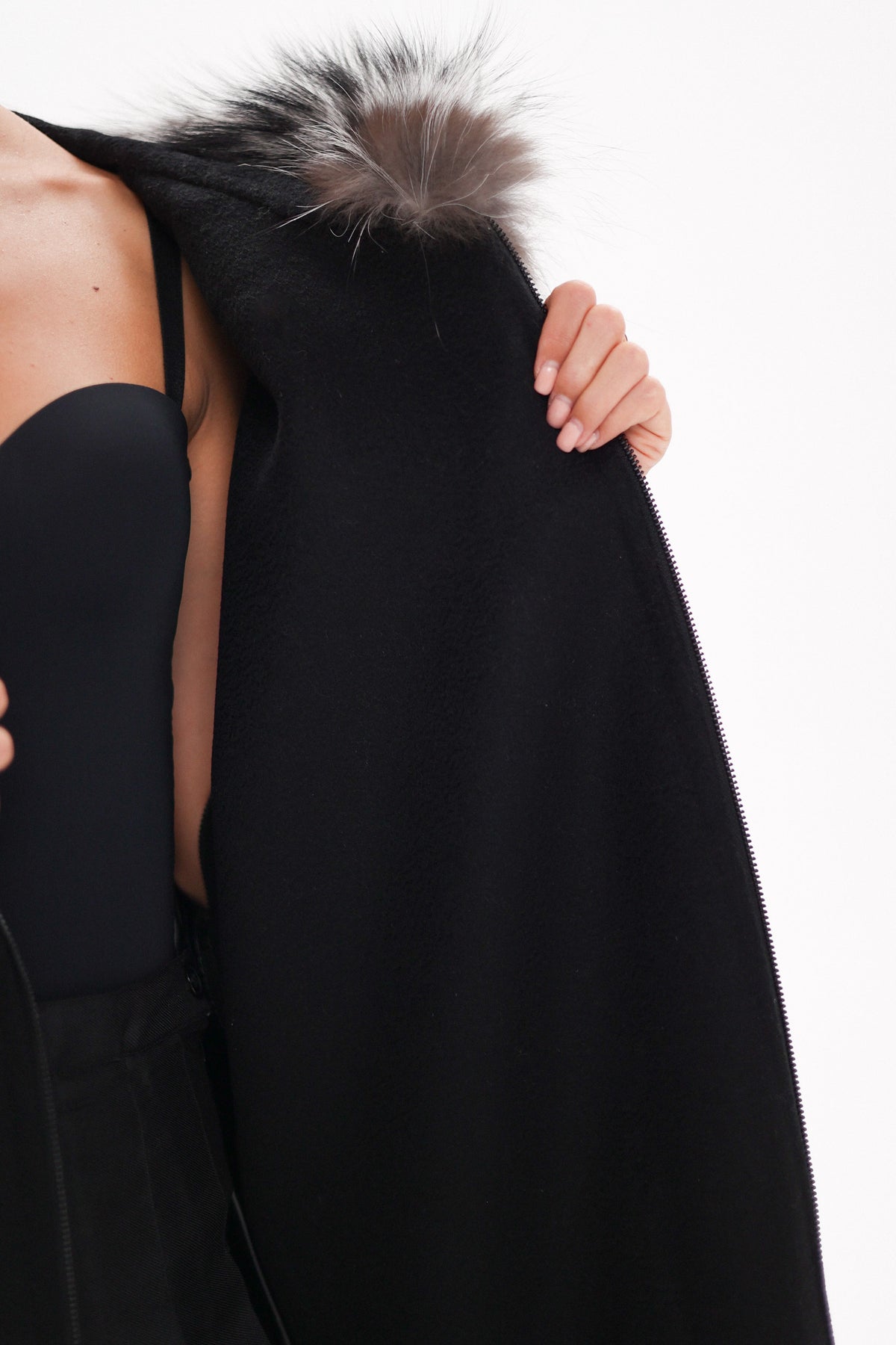 Saga®Furs Silver Fox Wool Cashmere Poncho Vest in Black