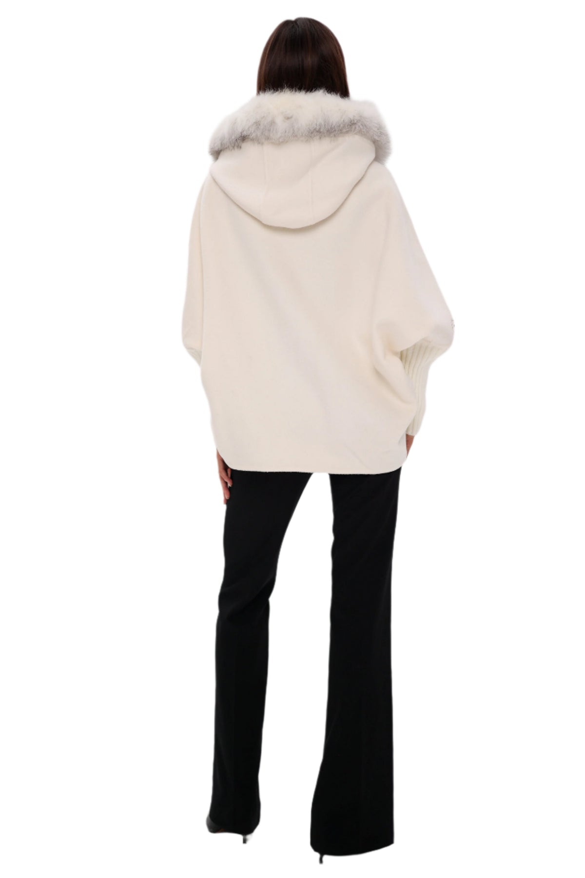 Saga®Furs Hooded Polar Fox Wool Alpaca Coat in White
