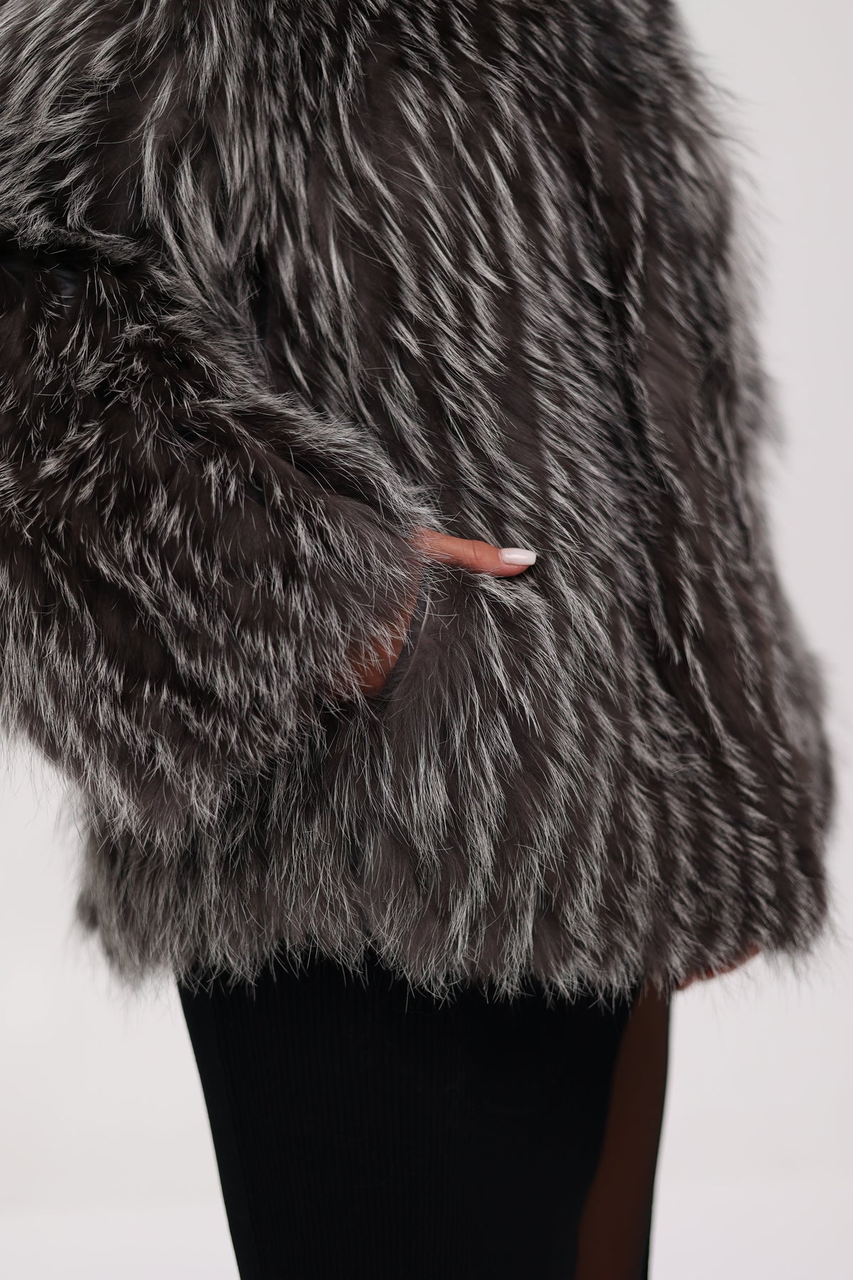 Reversible Genuine Silver Fox  Down Fill Coat in Grey