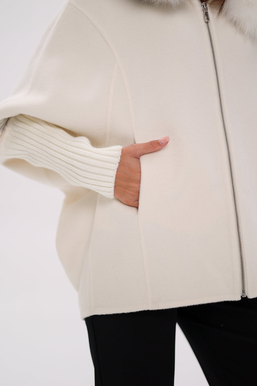 Saga®Furs Hooded Polar Fox Wool Alpaca Coat in White