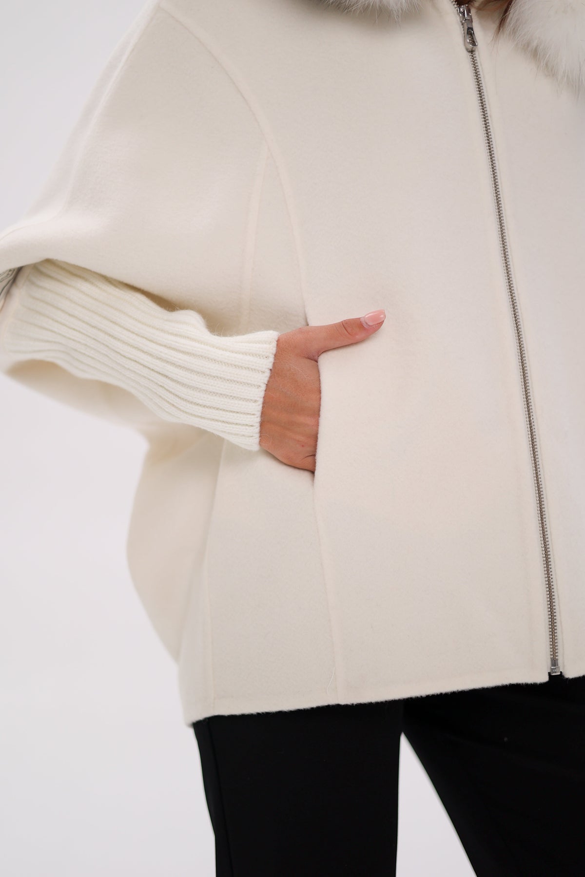 Saga®Furs Hooded Polar Fox Wool Alpaca Coat in White