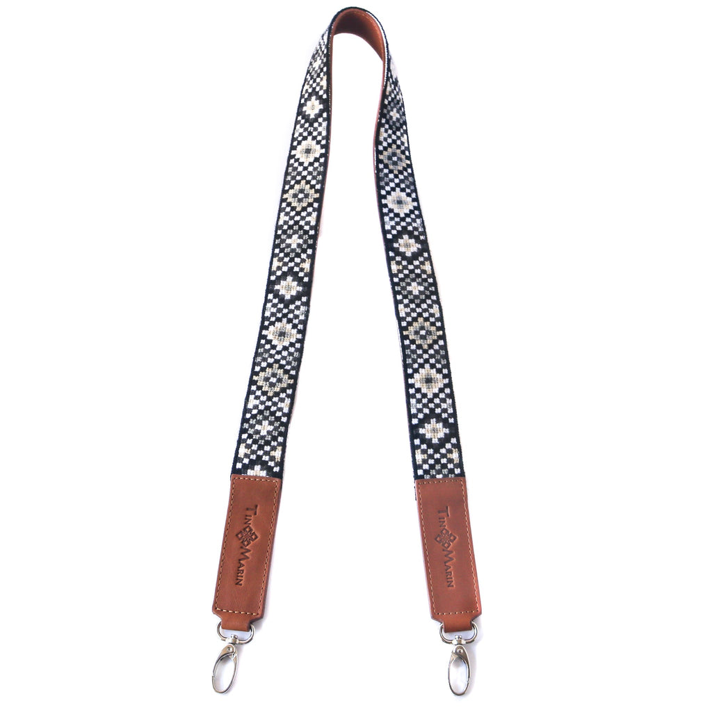 Mai Woven Bag Strap - Black & White with Leather