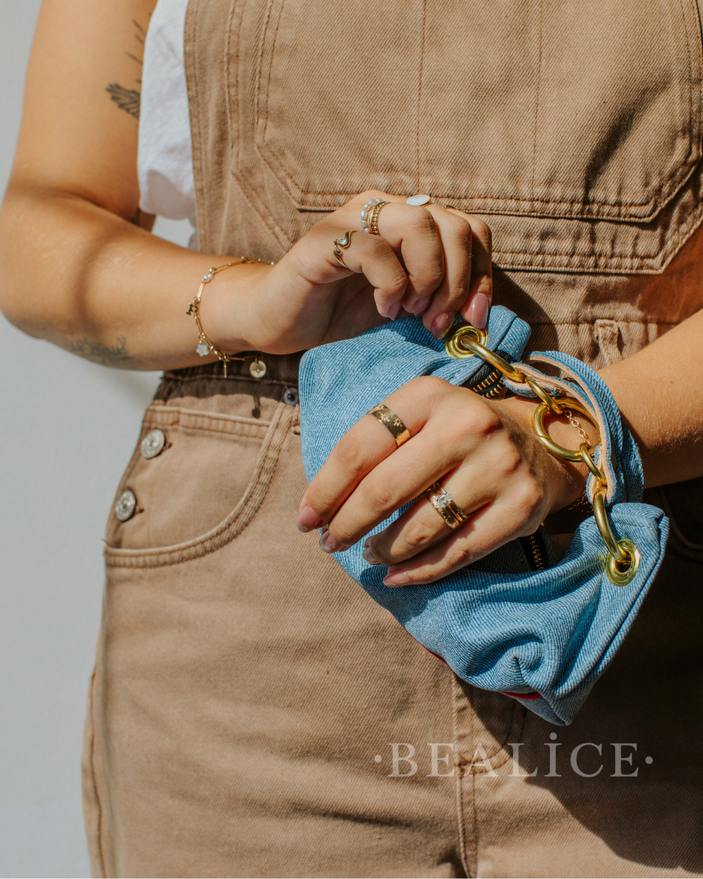 Baby Blair-East West Shoulder Bag, Denim Leather