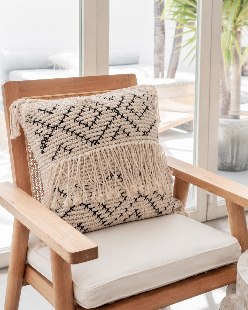 Bohemian Tasseled Macrame Throw Pillow