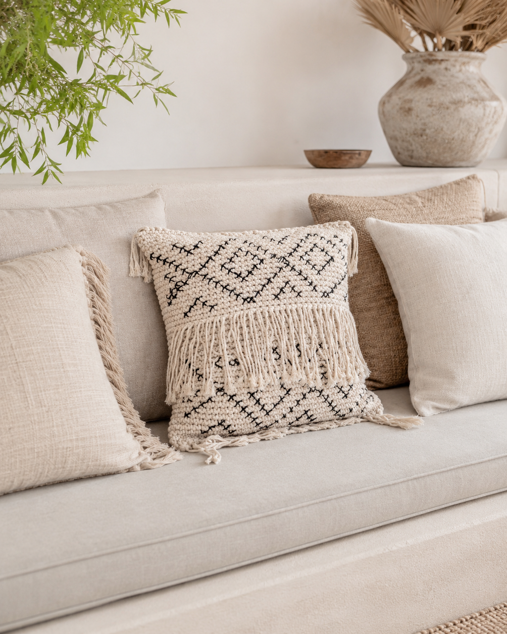 Bohemian Tasseled Macrame Throw Pillow