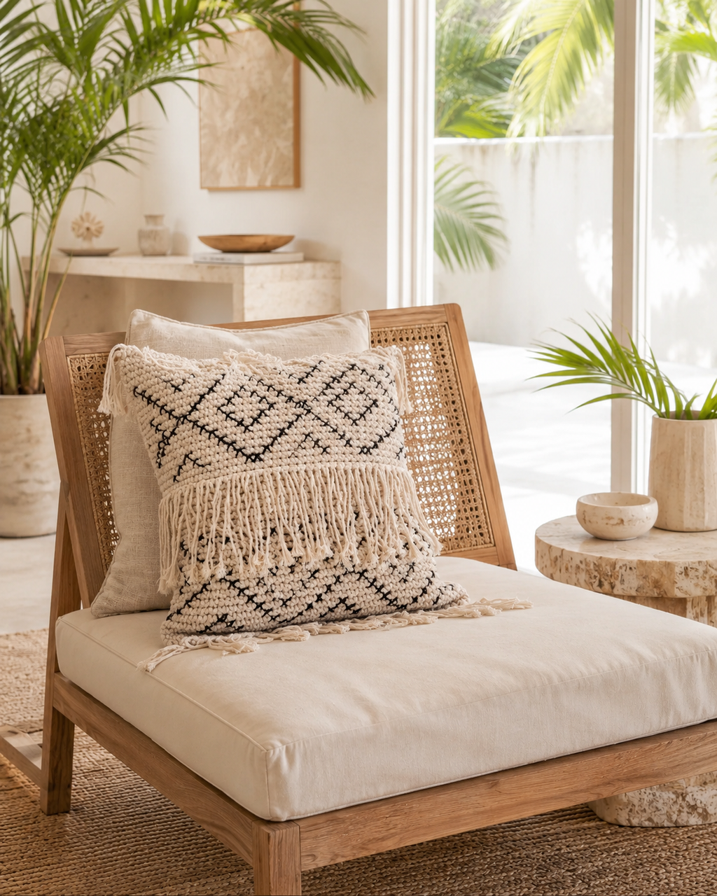 Bohemian Tasseled Macrame Throw Pillow
