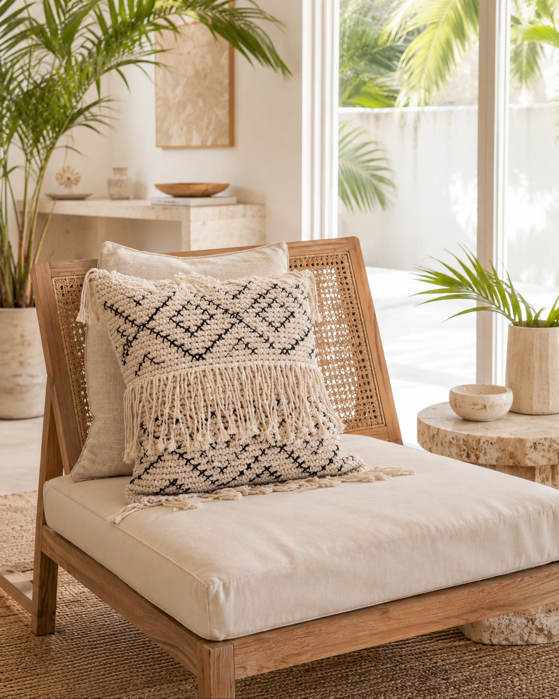 Bohemian Tasseled Macrame Throw Pillow