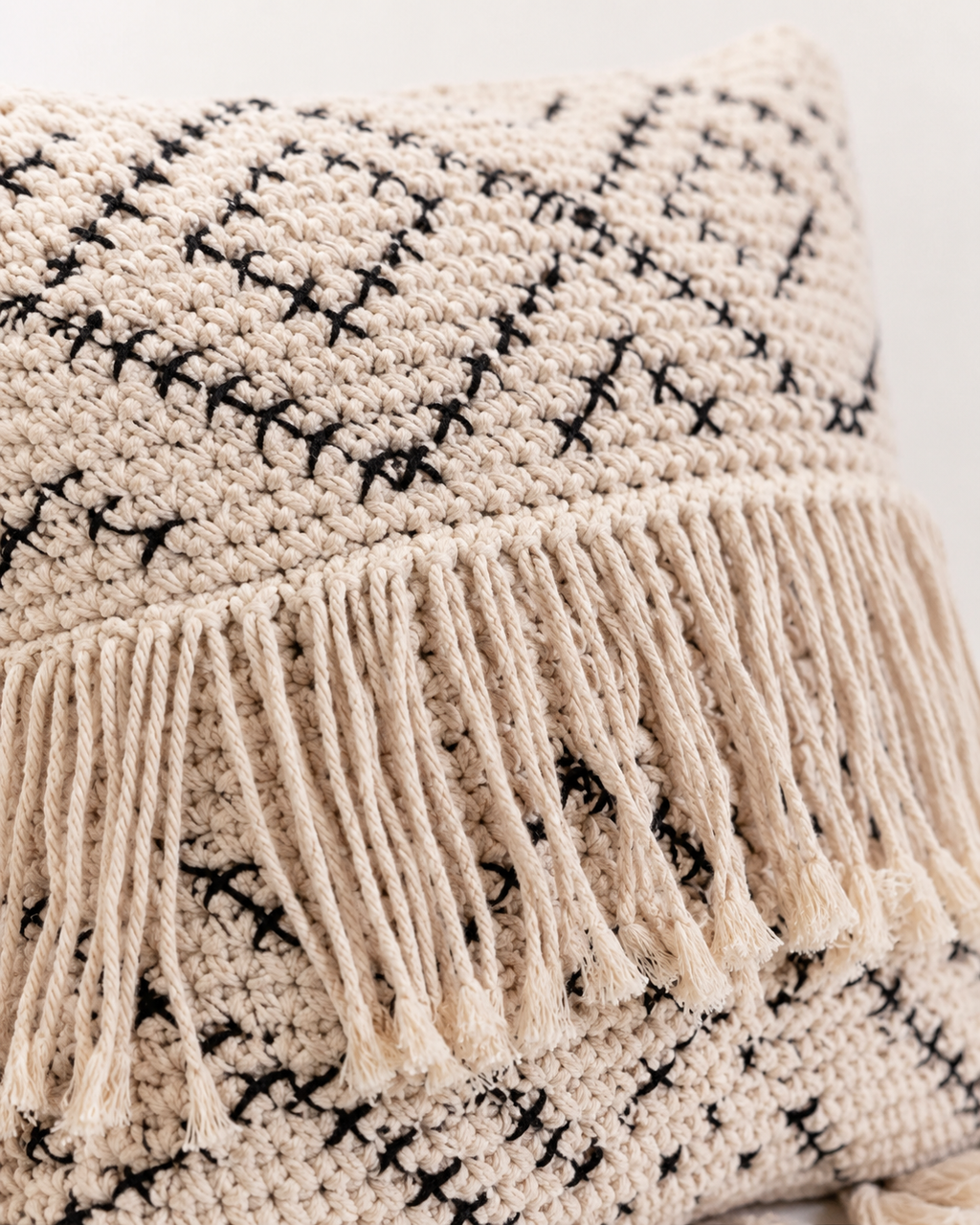 Bohemian Tasseled Macrame Throw Pillow