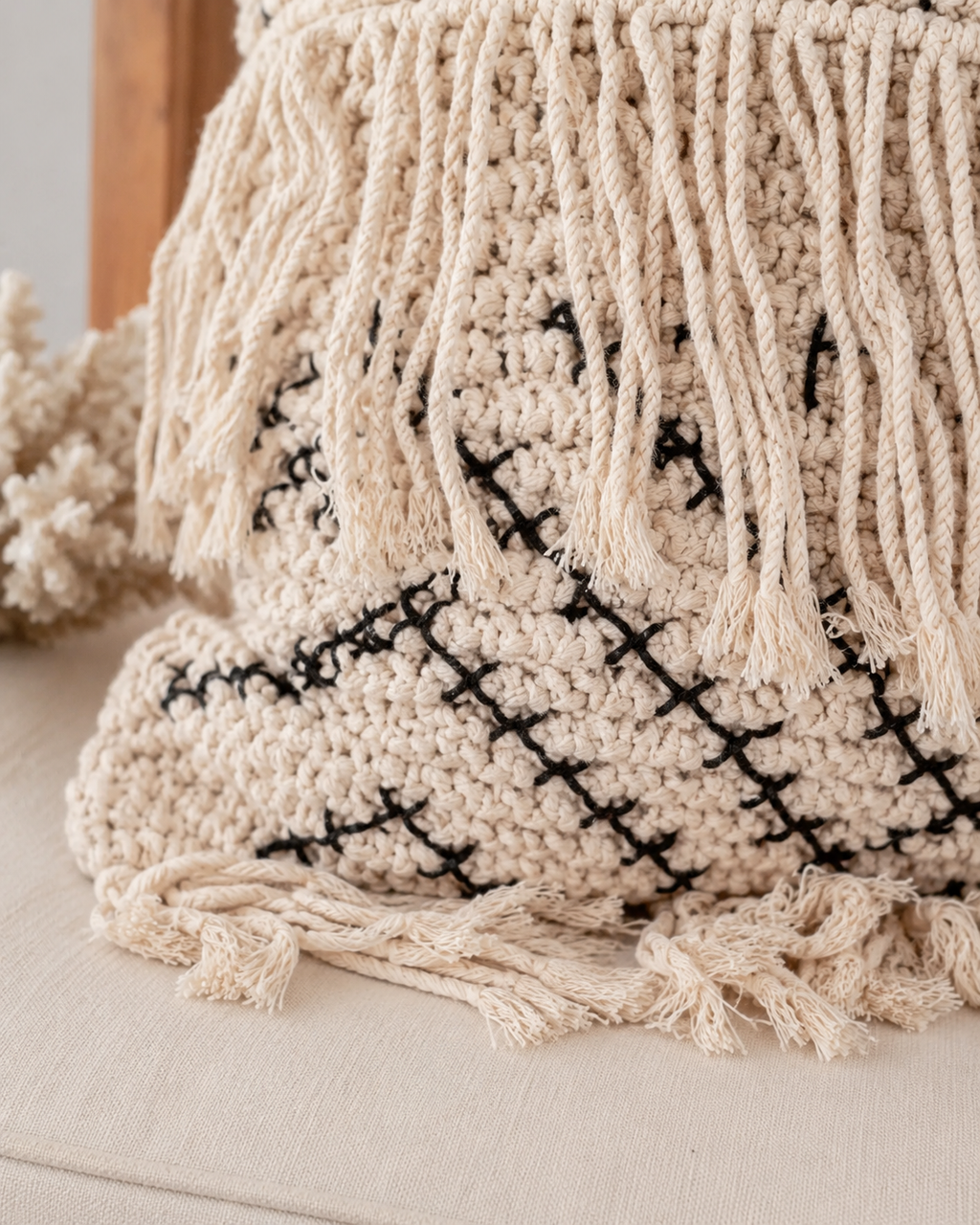 Bohemian Tasseled Macrame Throw Pillow