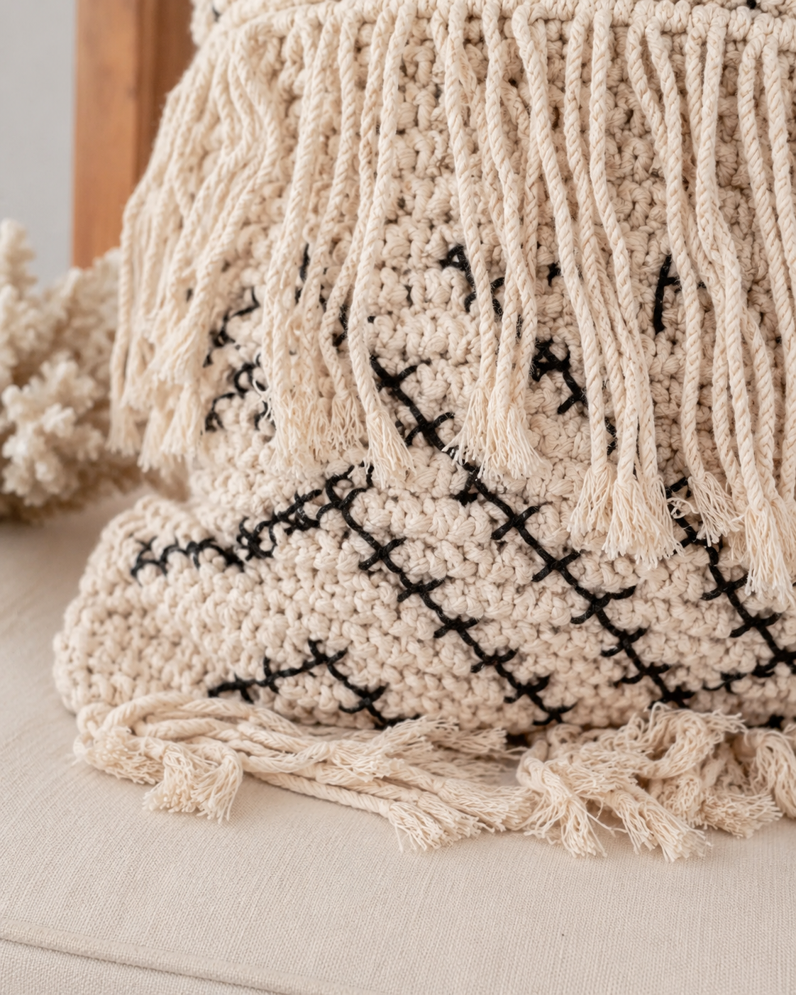 Bohemian Tasseled Macrame Throw Pillow