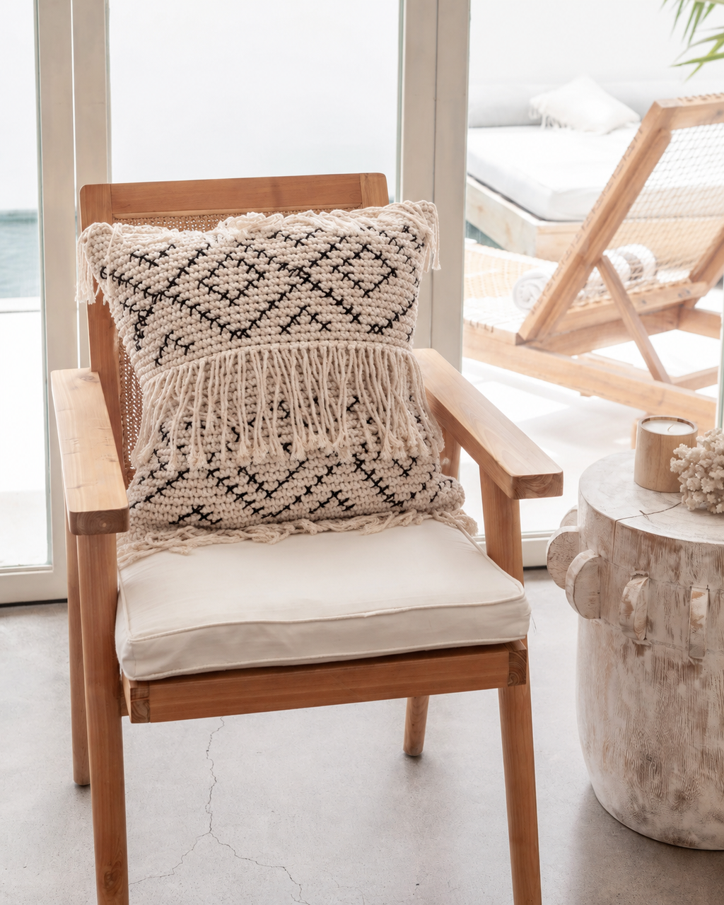 Bohemian Tasseled Macrame Throw Pillow