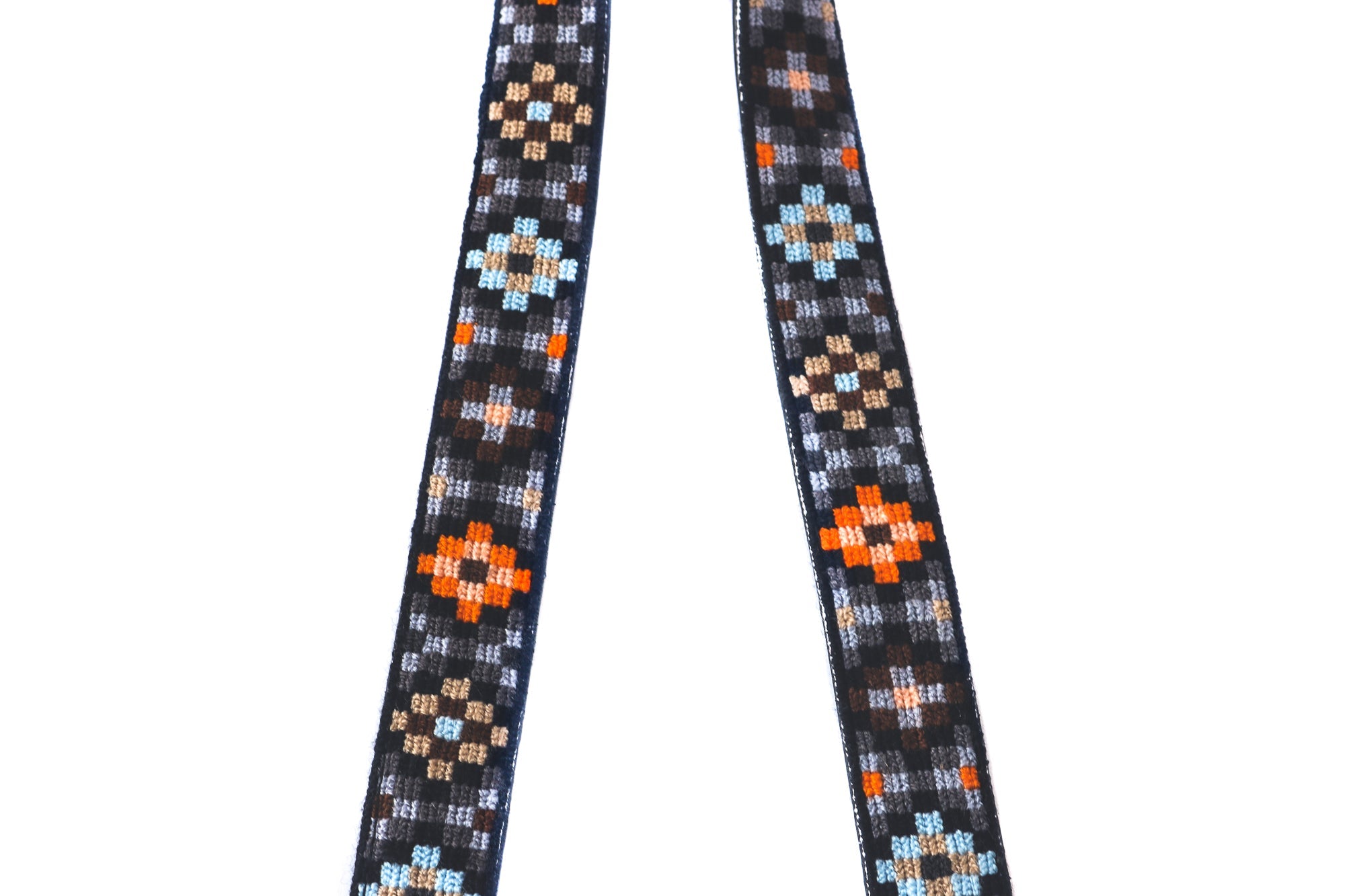 Mai Woven Bag Strap - Brown & Orange with Black Leather