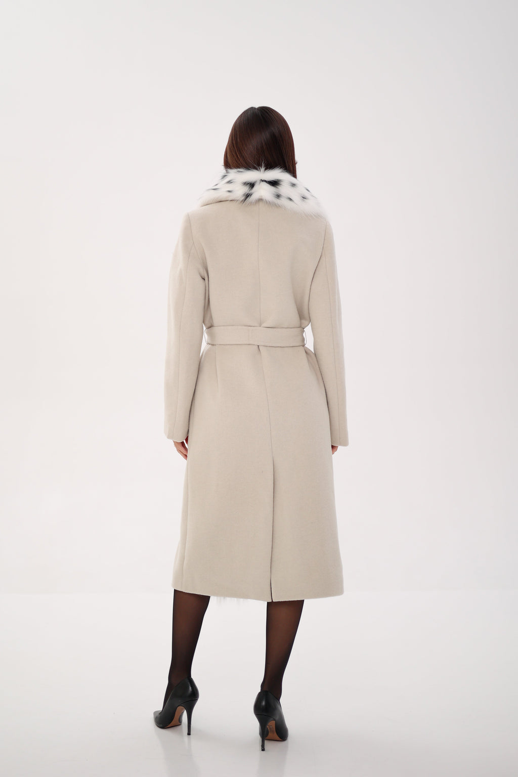 Charlotte Coat - Genuine Arctic Fox Virgin Wool Wrap Coat