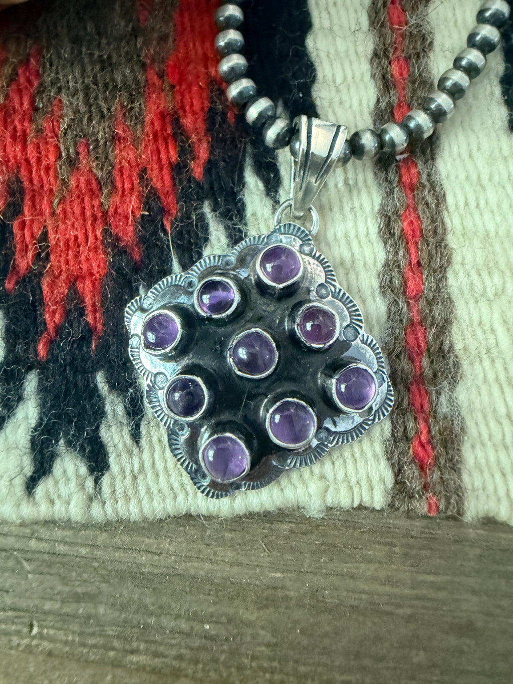 Handcrafted Sterling Silver and Amethyst Cluster Pendant by Tina Benally