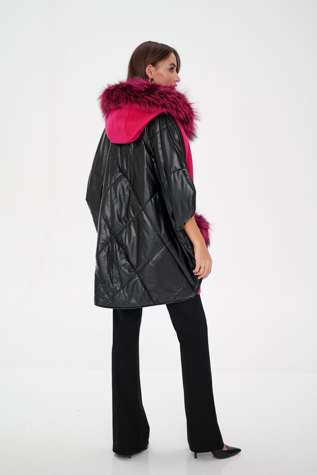Saga®Furs Silver Fox Wool Cashmere Poncho Vest in Fuchsia