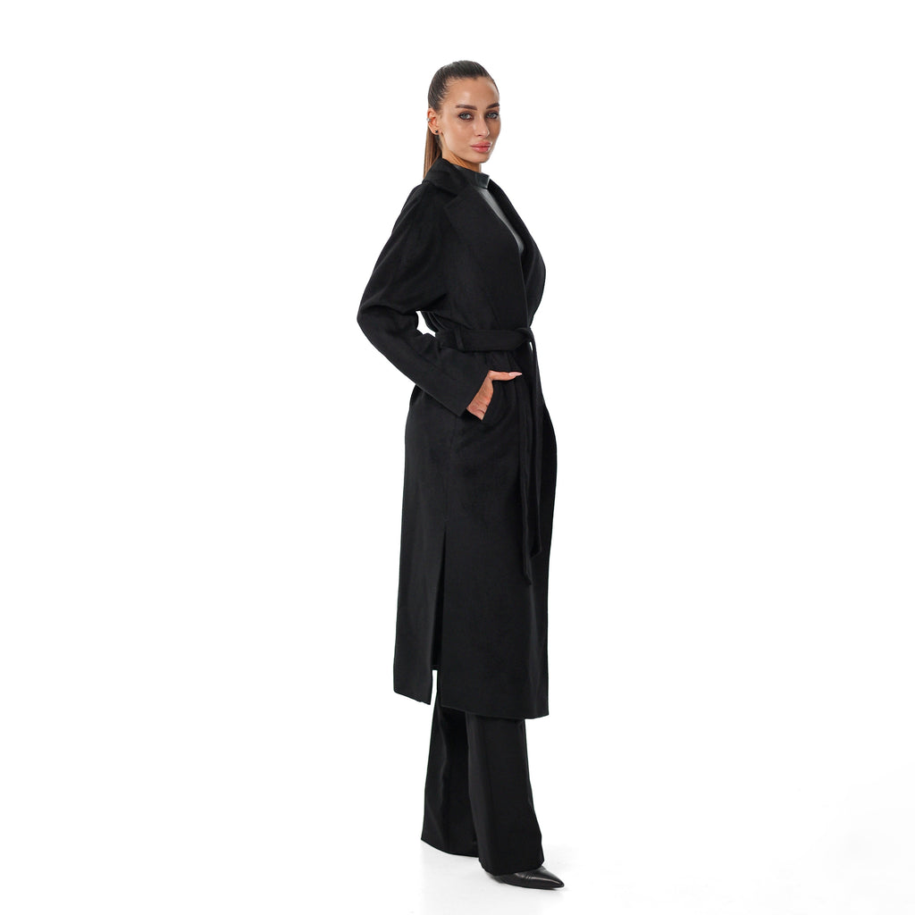 Cambridge Comfort Wraparound Wool Cashmere Coat in Black
