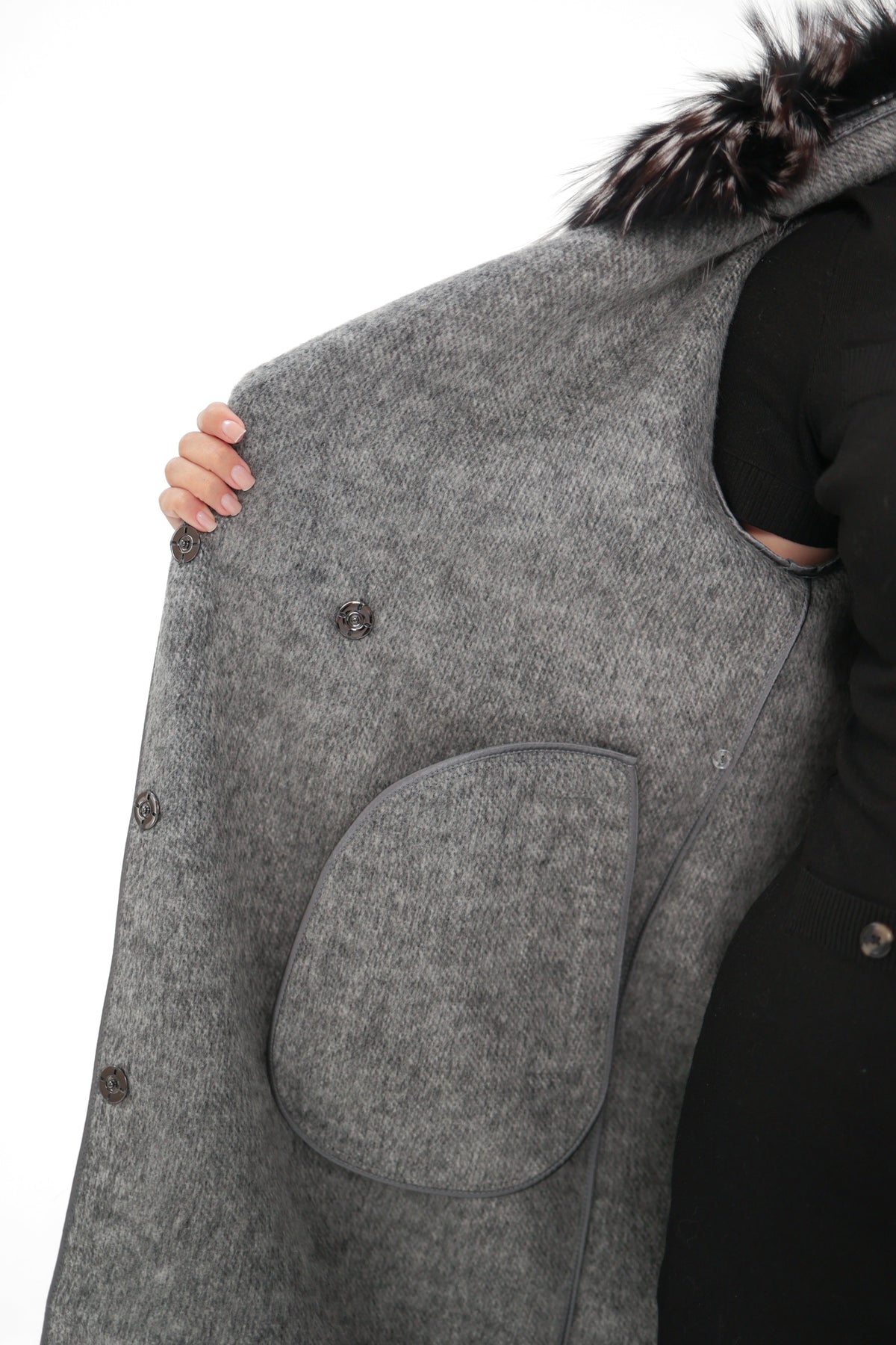 Genuine Silver Fox Virgin Wool Coat