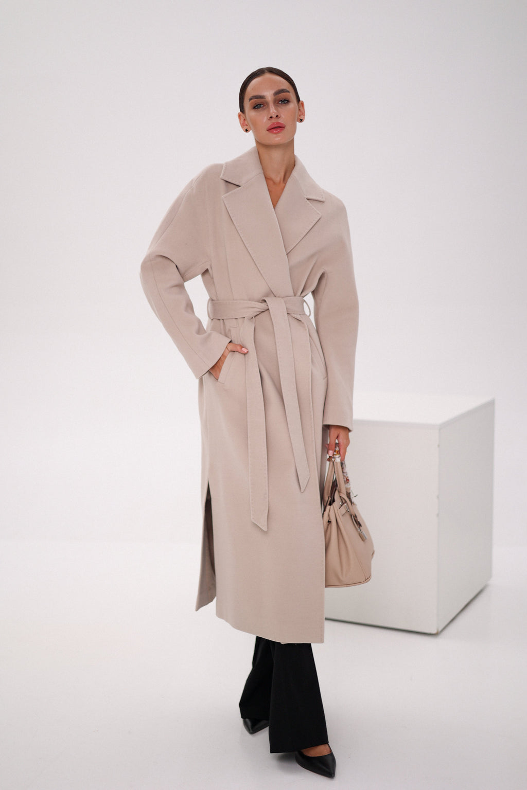 Cambridge Comfort Wraparound Wool Cashmere Coat in Nude