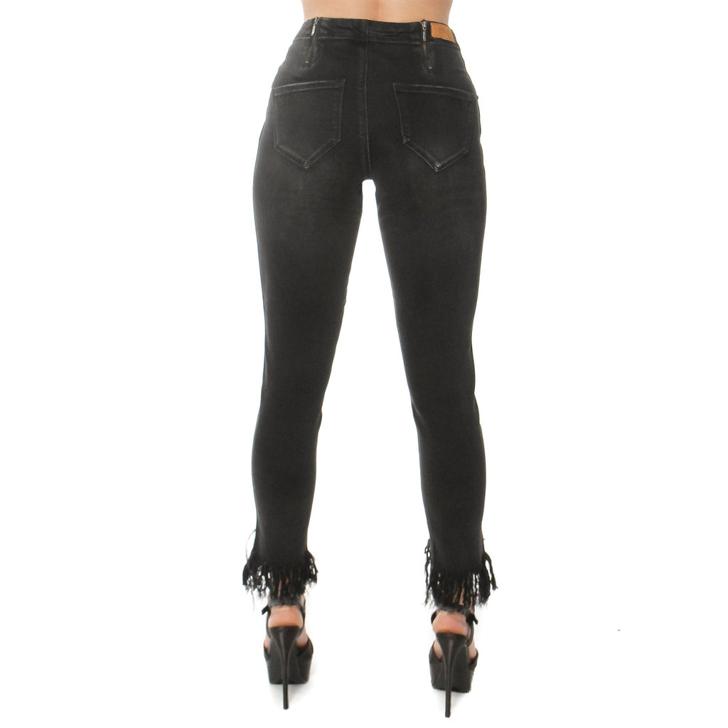 Fashion Style High Low Fringed Leg Jeans