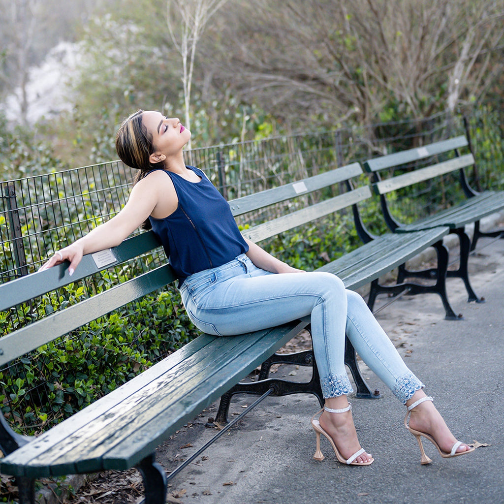 Scalloped Embroidered Eyelet Hem Capris