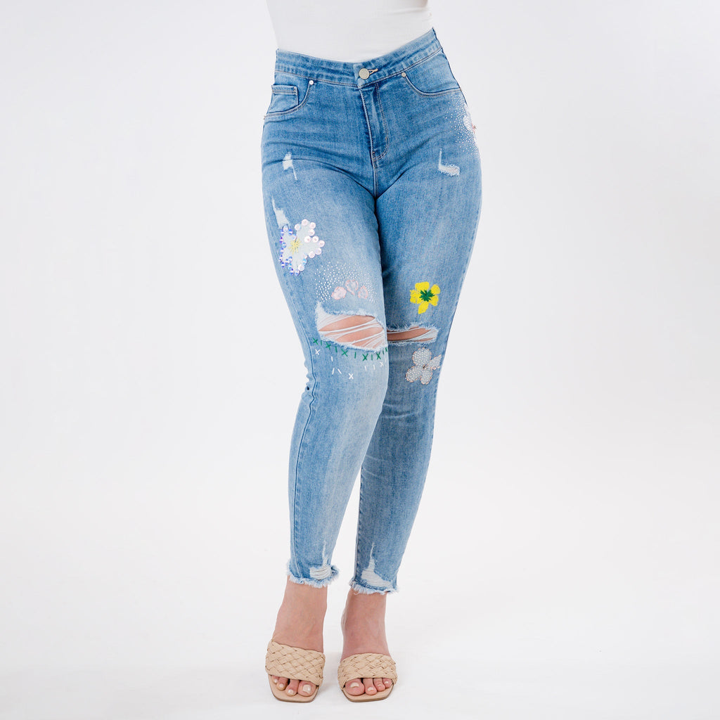 Embellished Distressed Capris