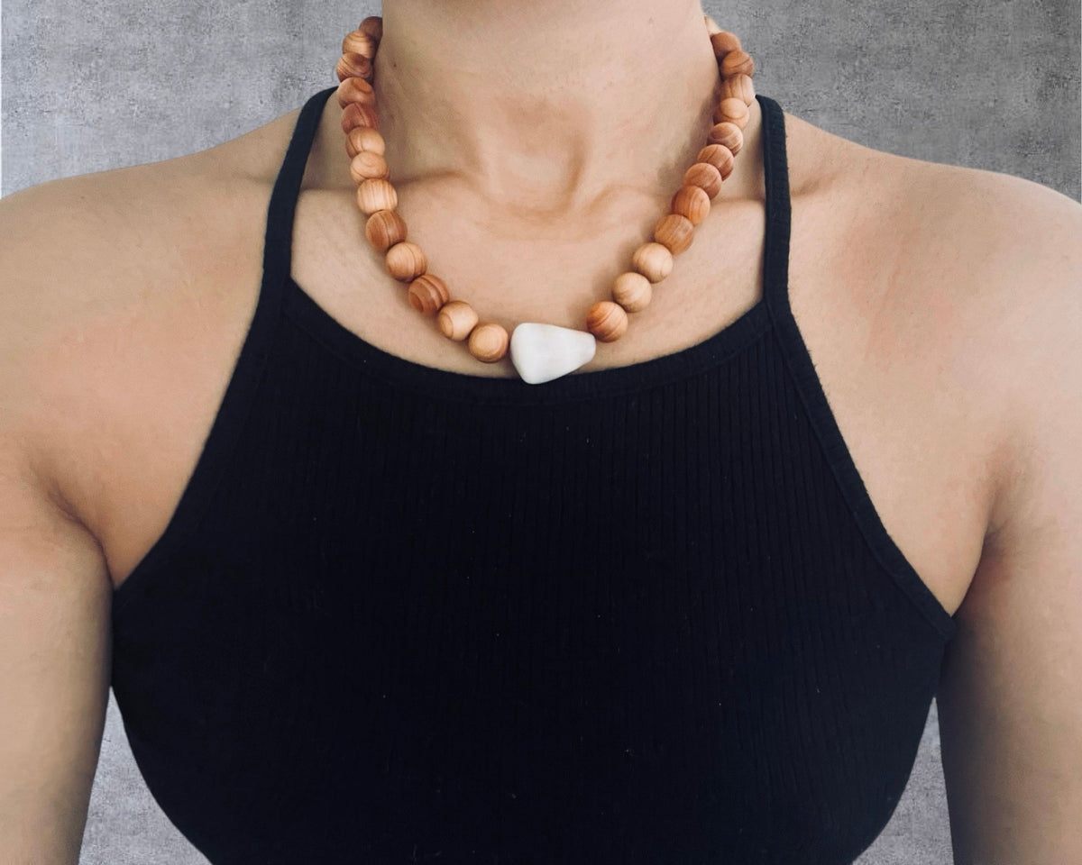 ‘Iliahi (Sandalwood), Floating Cone Shell, and Kukui Nut Necklace