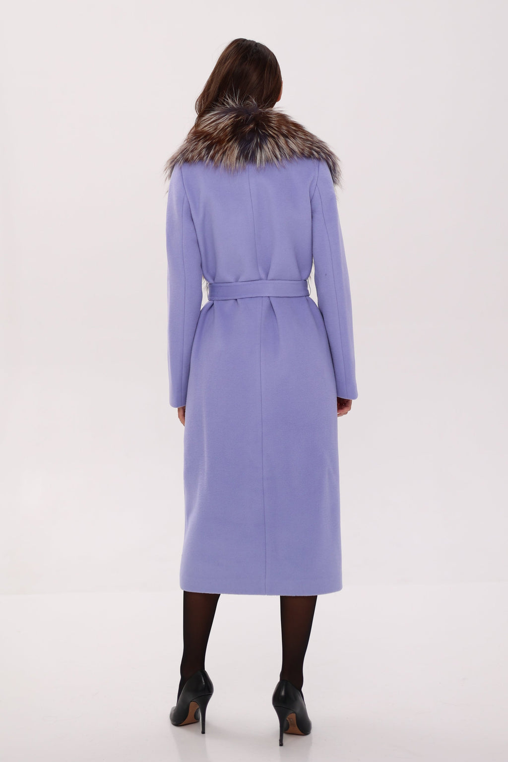 Carrie Coat - Genuine Silver Fox Virgin Wool Wrap Coat in Lavender