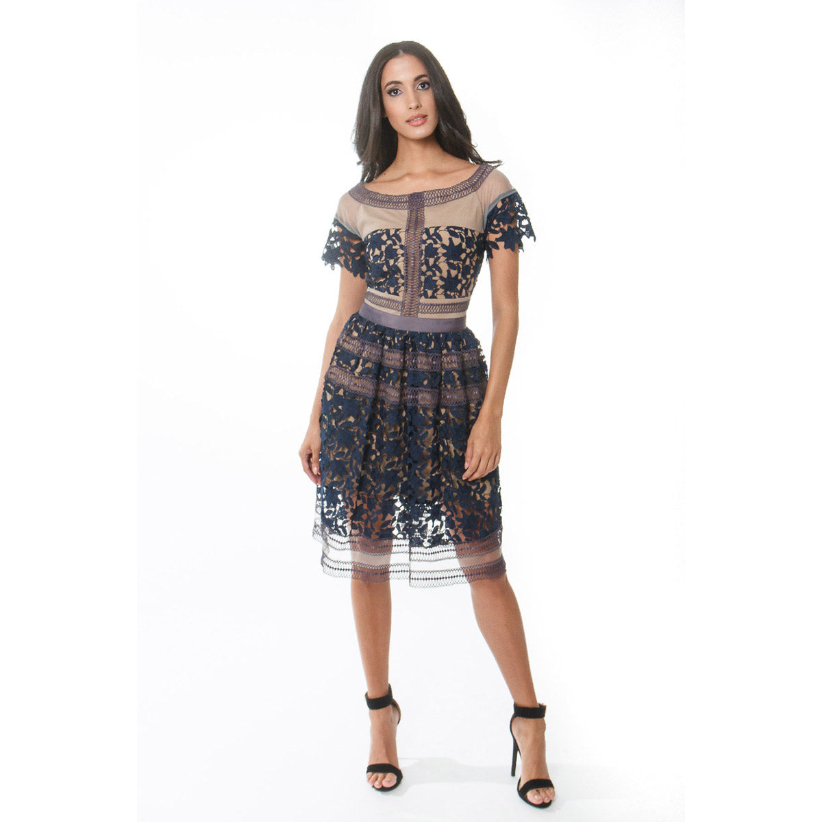 The Boat Neck Mix Media Fit & Flare Classic