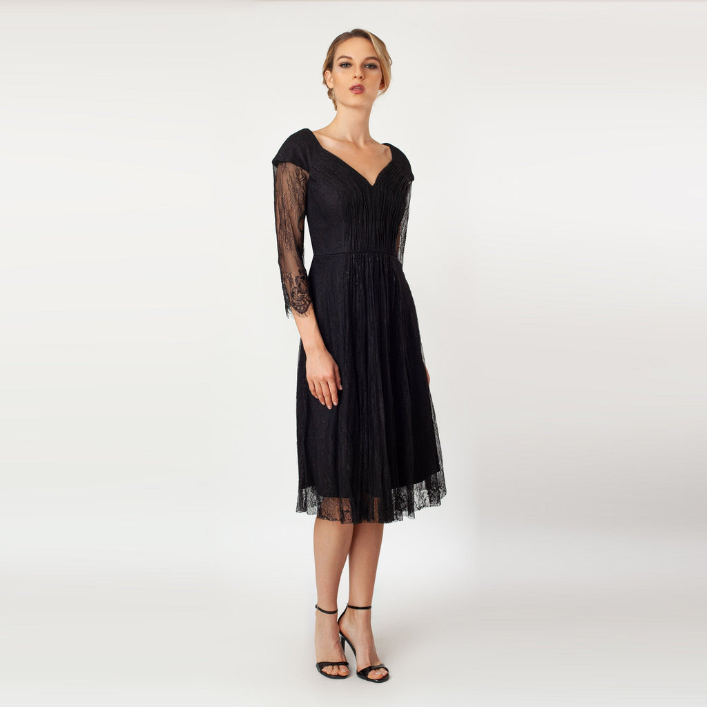 Pleated Center Fit & Flare Dress