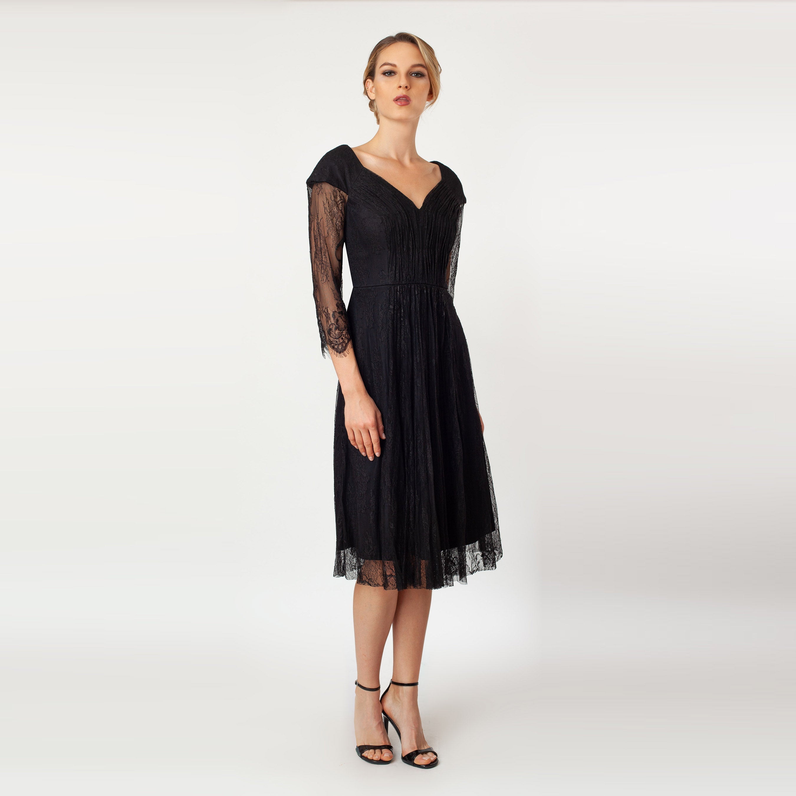 Pleated Center Fit & Flare Dress