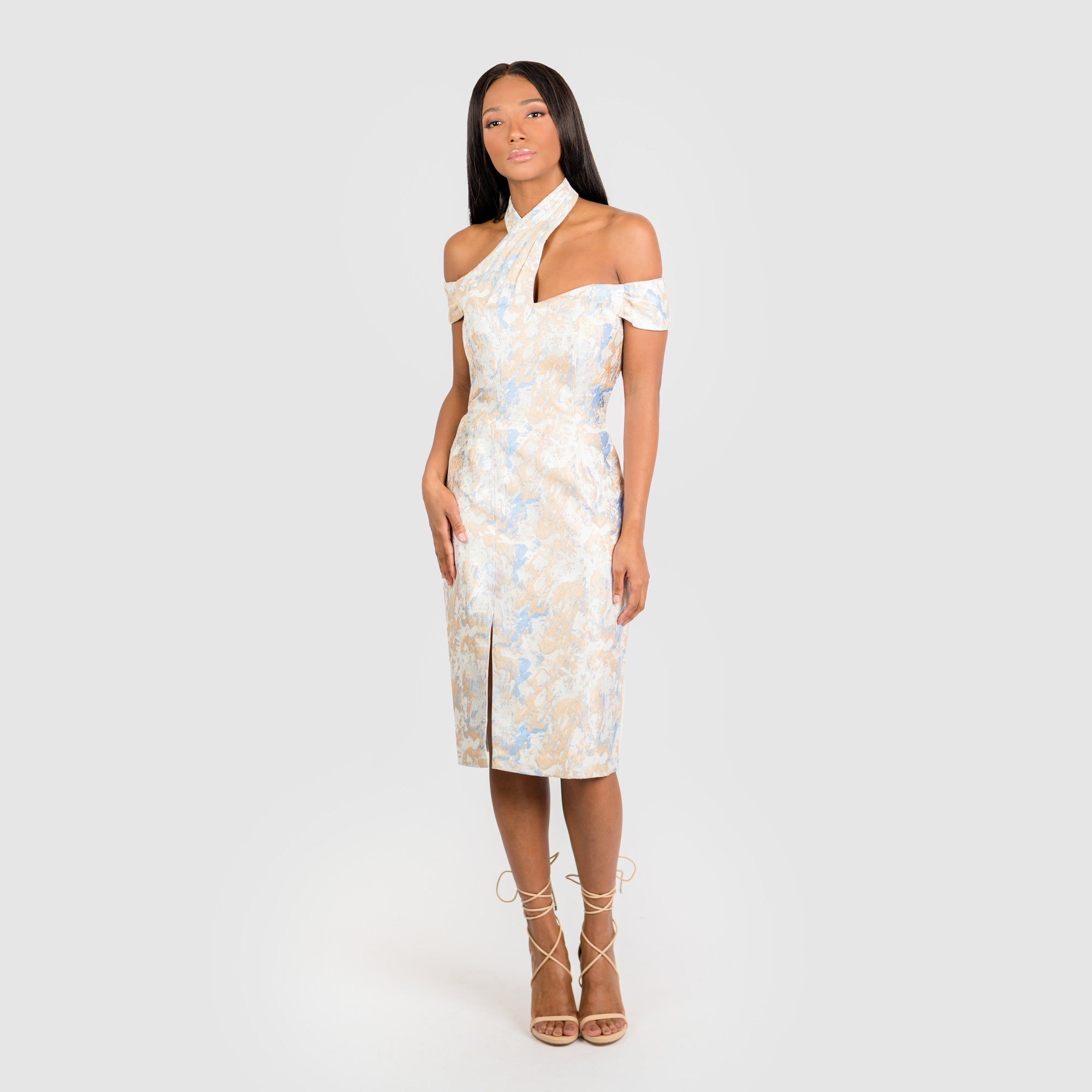 Asymmetric Halter Off The Shoulder Sheath