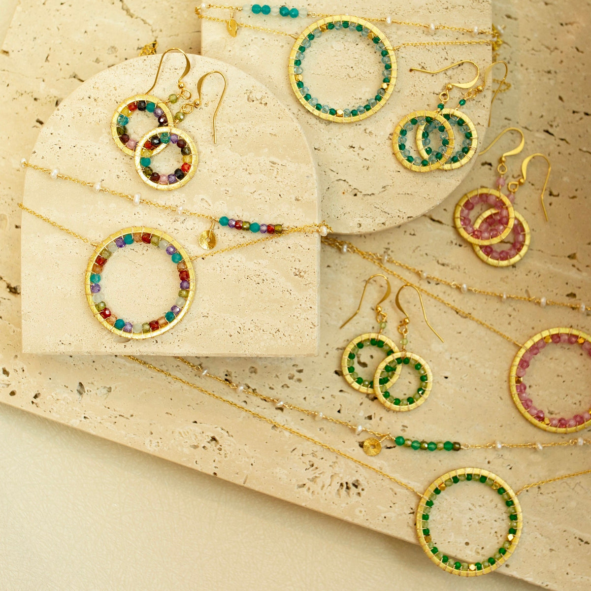 Green Gemstone Halo Necklace