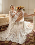 Chantilly Floral Lace Long Robe Set with Train - Next Day Shipping