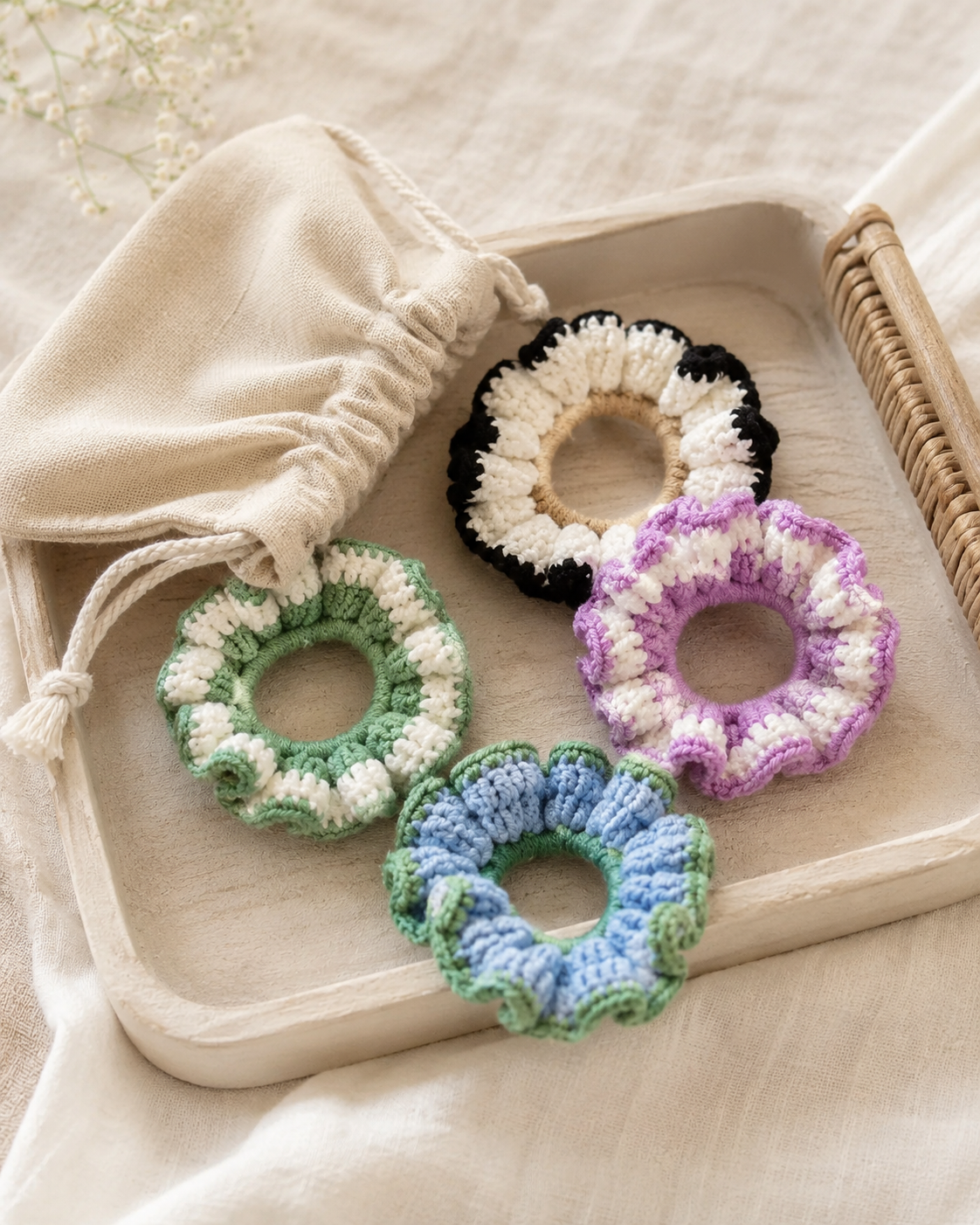 Cotton Crochet Scrunchie Set