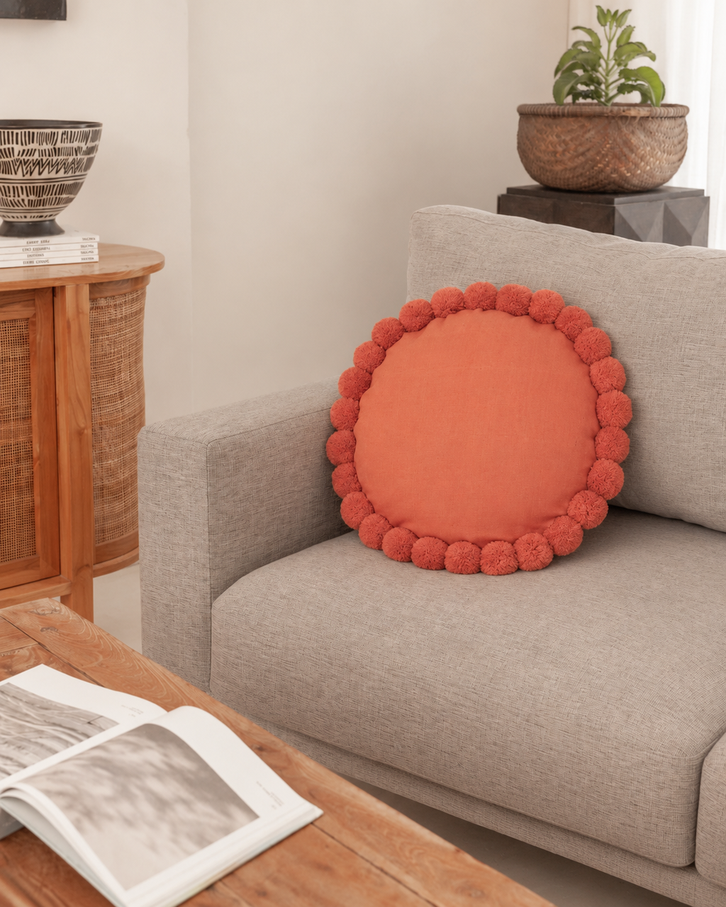 Round Pom Pom Pillow