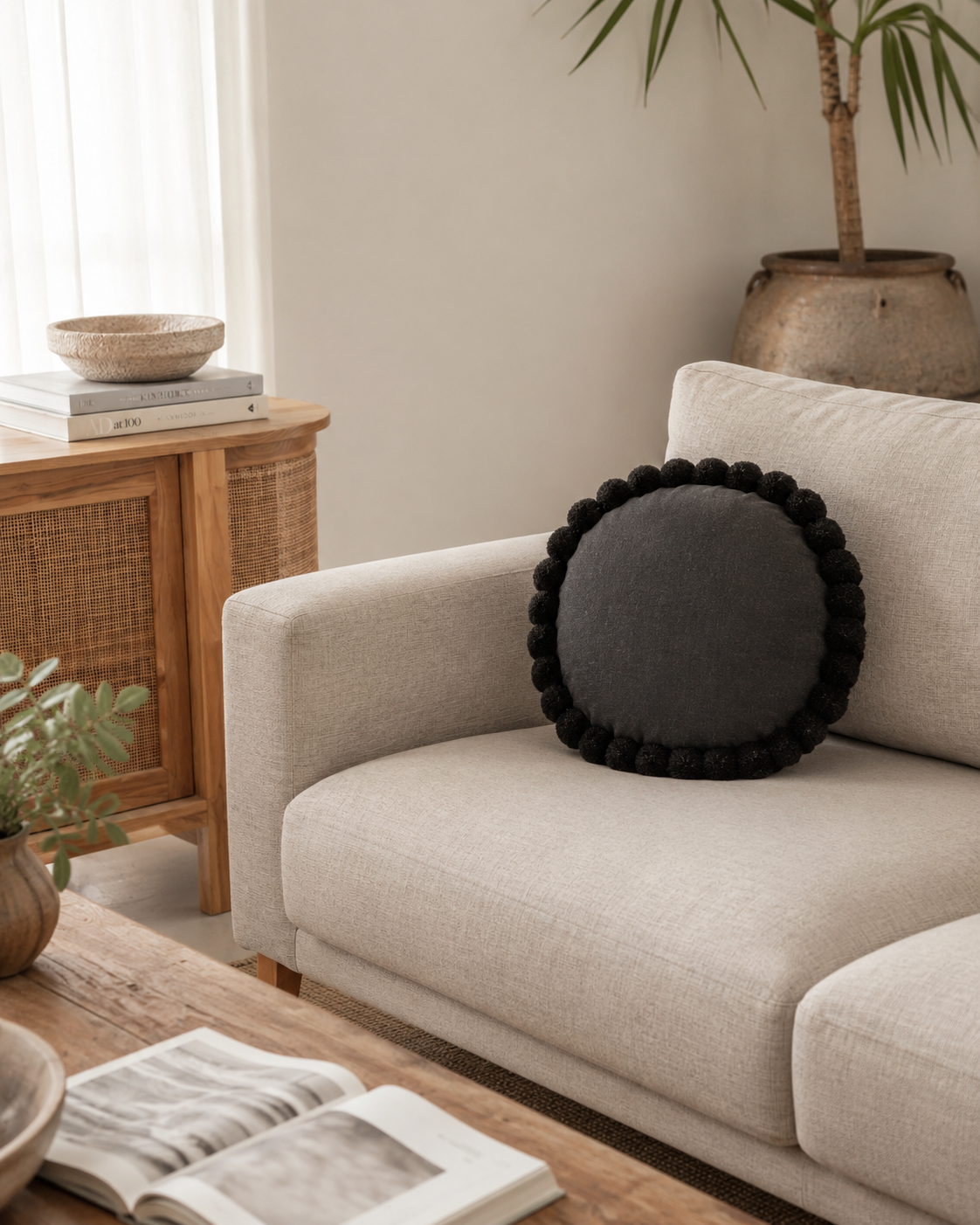 Round Pom Pom Pillow