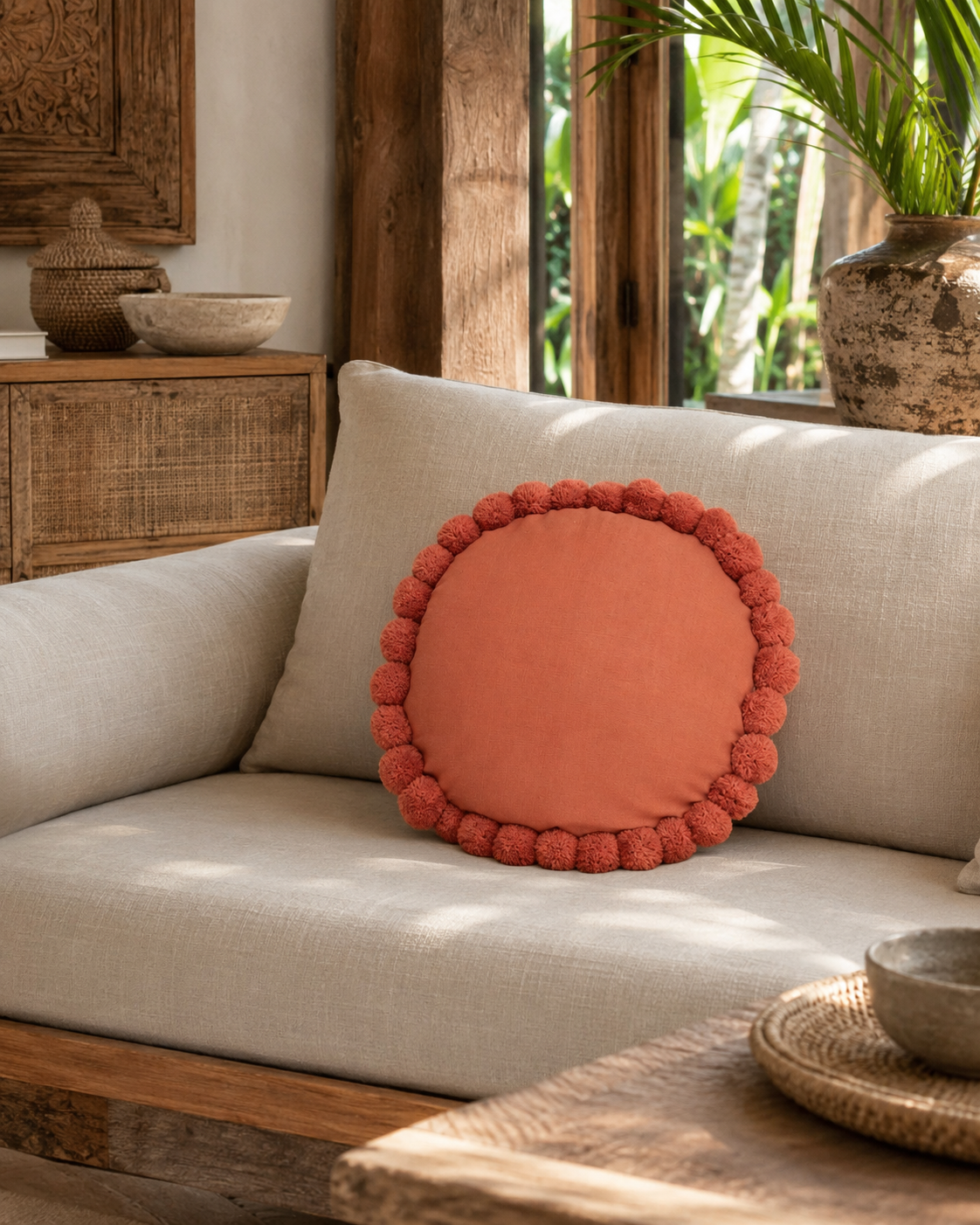 Round Pom Pom Pillow