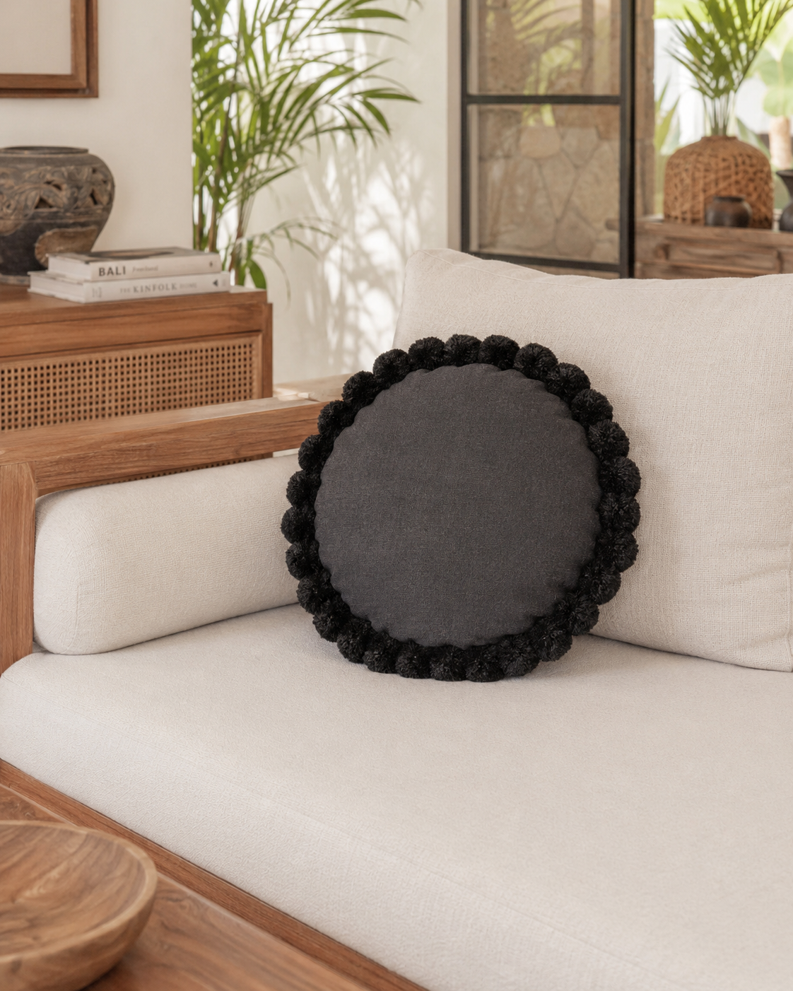 Round Pom Pom Pillow