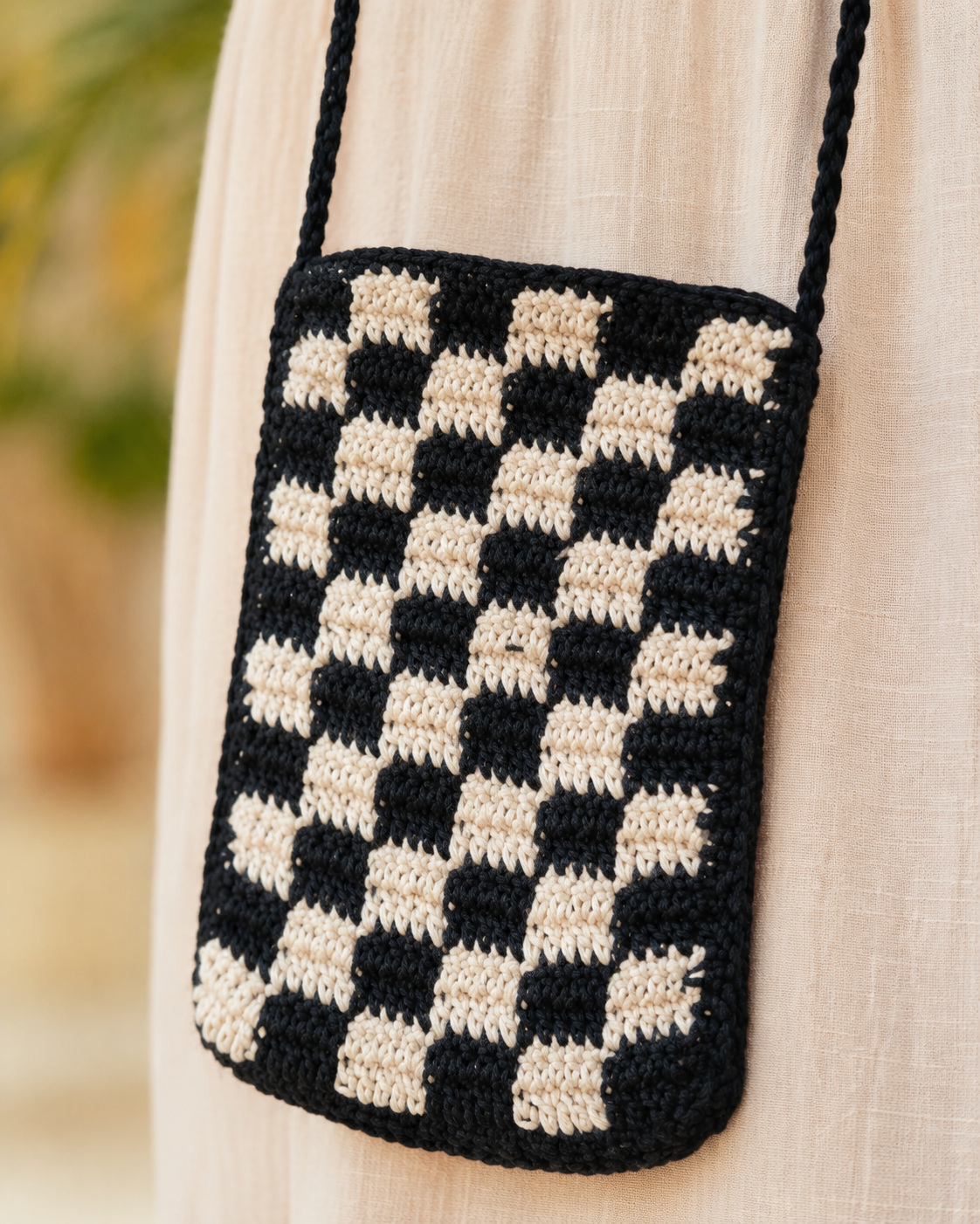 Checkered Crochet Phone Sling Bag