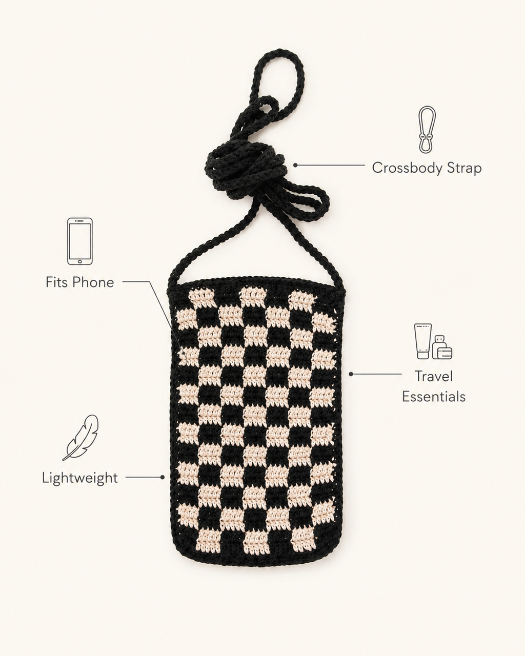 Checkered Crochet Phone Sling Bag