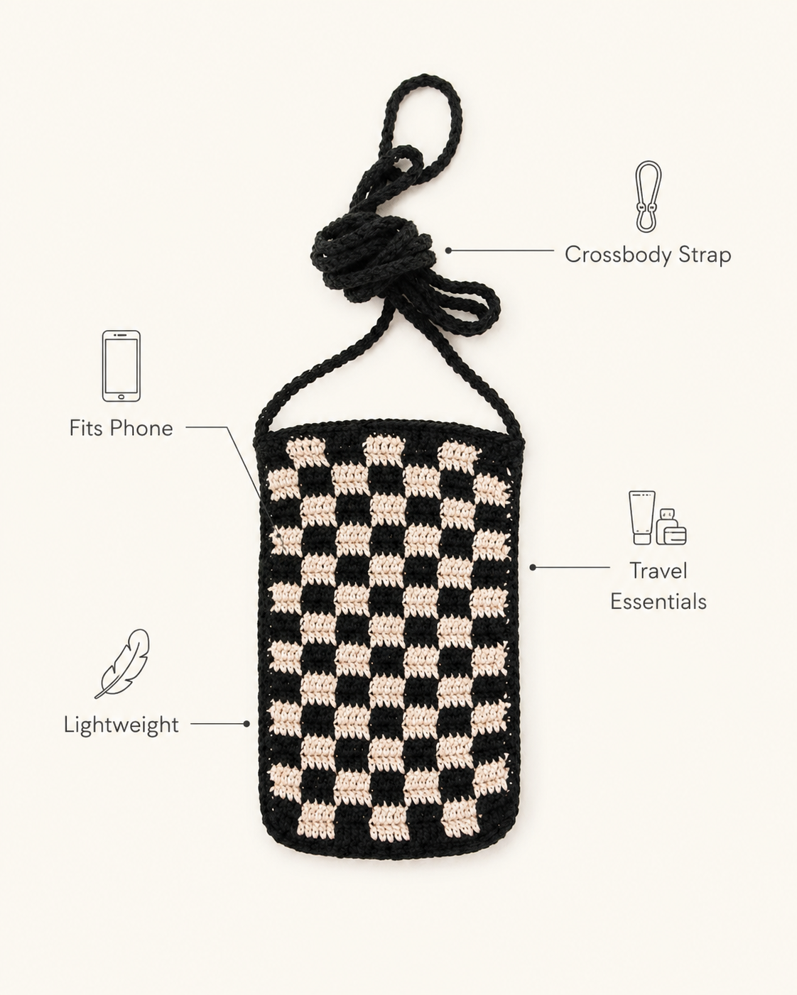 Checkered Crochet Phone Sling Bag