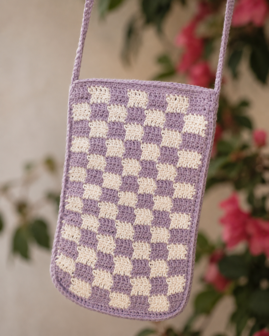 Checkered Crochet Phone Sling Bag