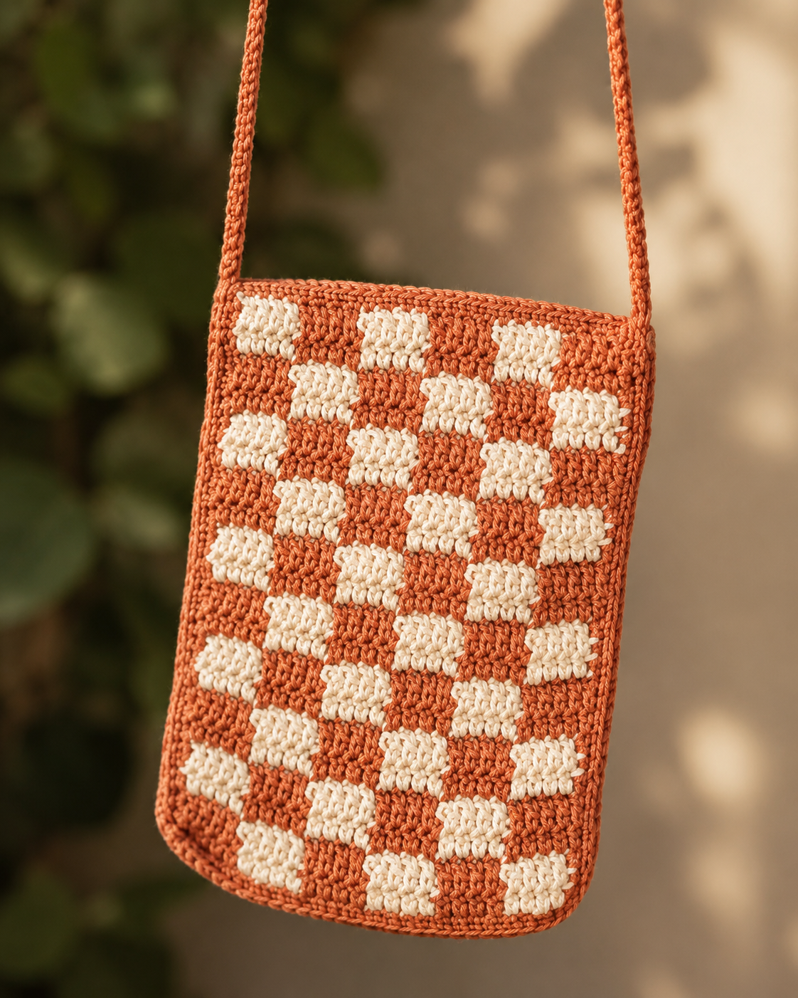 Checkered Crochet Phone Sling Bag