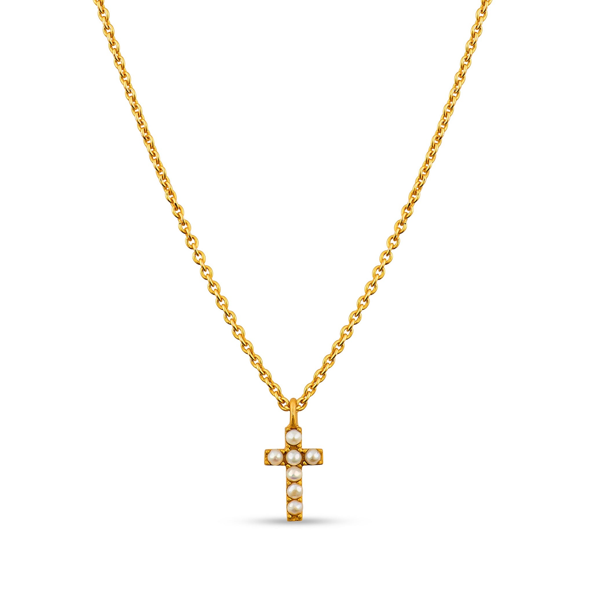 Dainty Pearl Cross Necklace