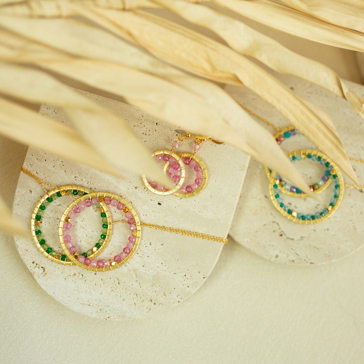 Green Gemstone Halo Necklace